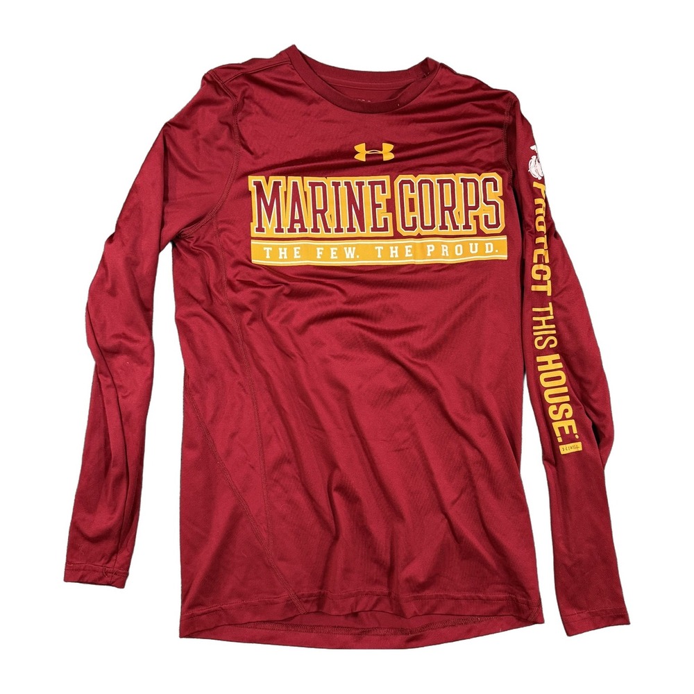 Under Armour Mens Marine Corps Long Sleeve Shirt Maroon Small Loose Fit